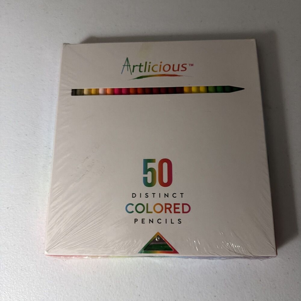 Colored Pencil Set 50 Colored Pencils With Sharpener Artlicious Ages 3+ New